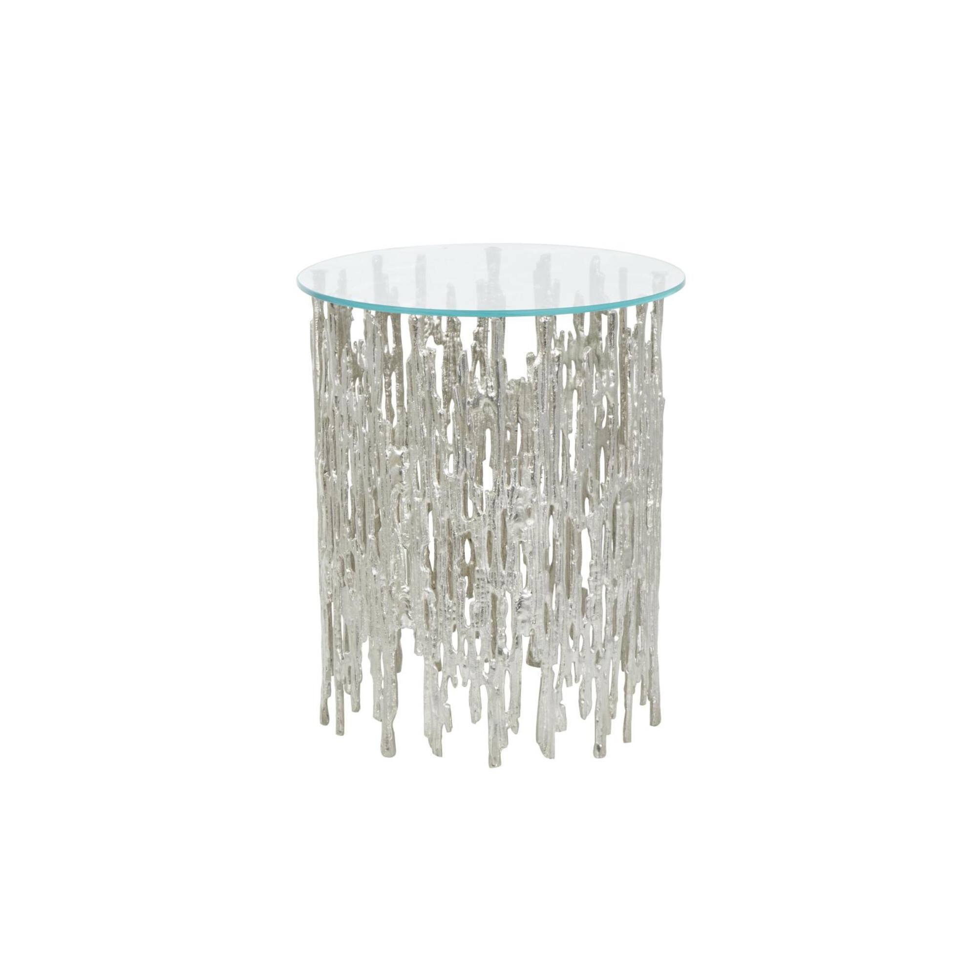 21" Silver Aluminum Accent Table with Glass Tabletop